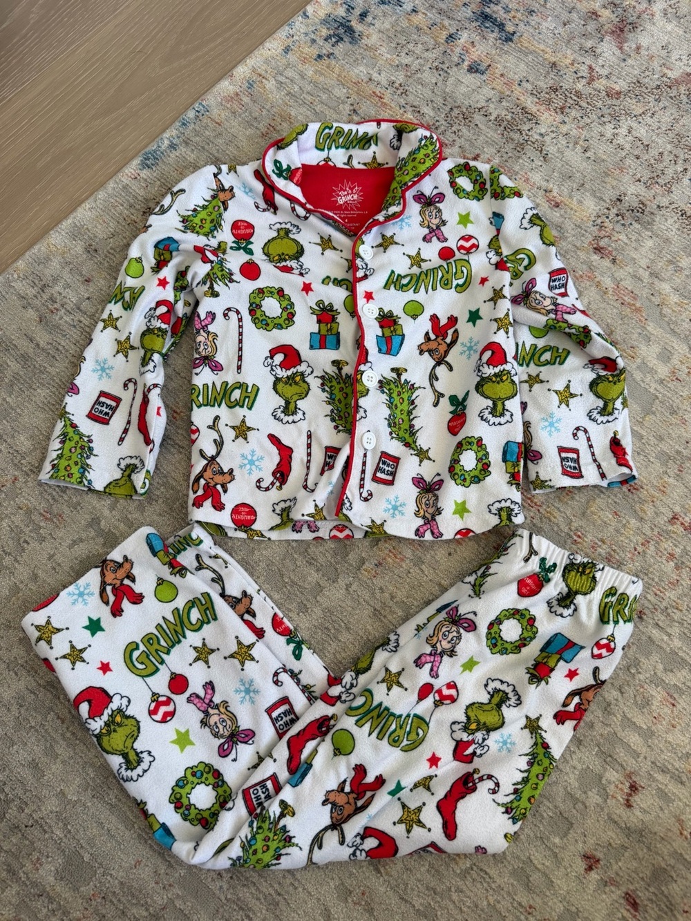 The Grinch Girls Pajama Set Size 4 Christmas Fleece Button Up